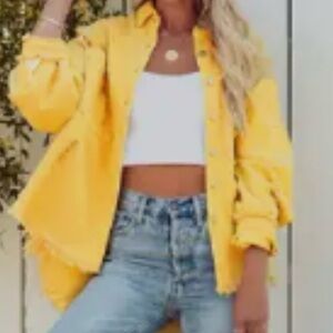 JESSICA JEANS Yellow Distressed Button-Up Shirt new! LARGE